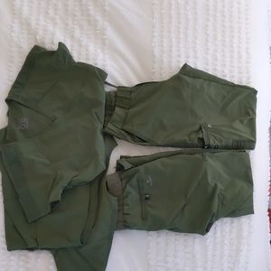 Two sets of barco one wellness olive green scrubs